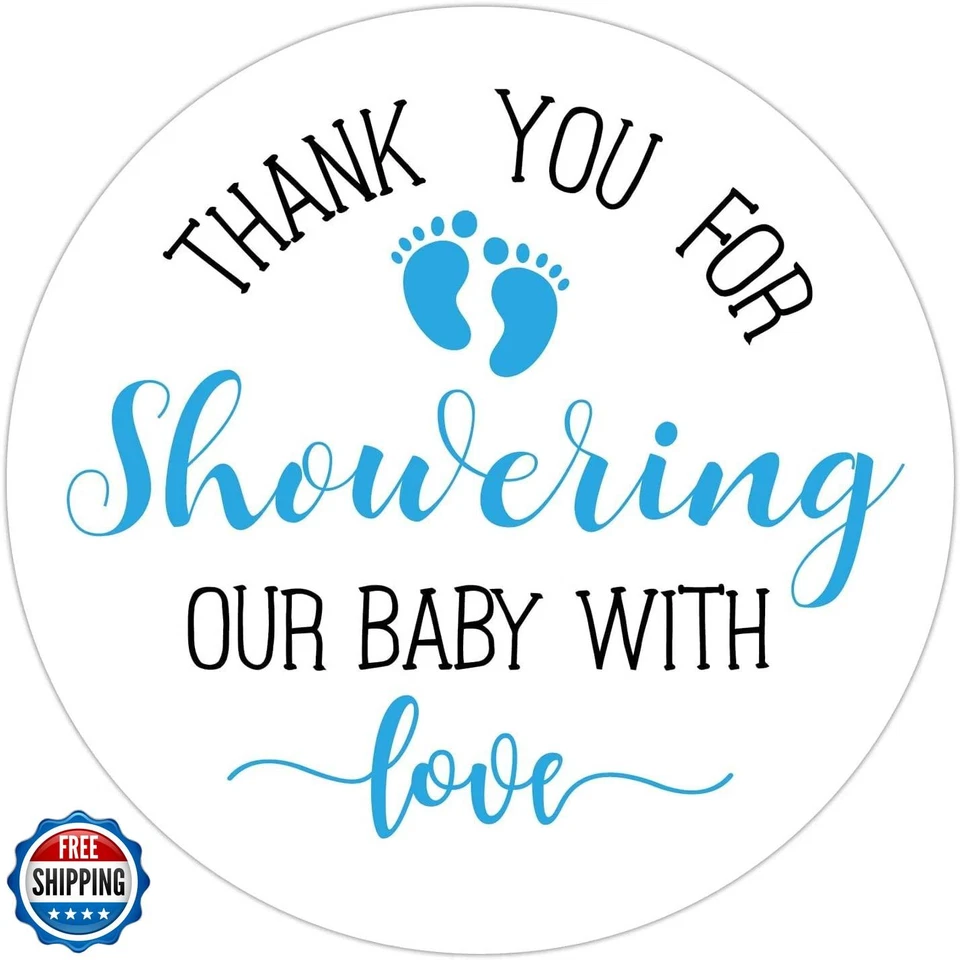 50 наклеек на детский душ Blue Little Feet — Thank You for Showering Our Baby W - Изображение 1 из 4