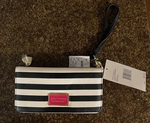 Muñequera Betsey Johnson New York a rayas blancas y negras MISC6 - Imagen 1 de 7
