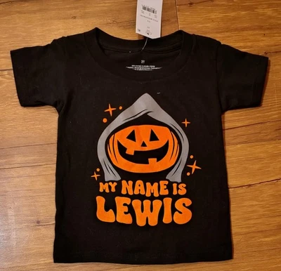 Lewis The Pumpkin Ghoul My Name Is Lewis Shirt Size 2T Black Halloween - Image 1 of 3