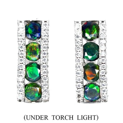 925 Sterling Silver Earrings Round Black Opal 3mm Simulated Cz Gemstone Jewelry - Image 1 of 4