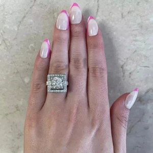 Anello FN Fidanzamento 2Ct Art Deco Stile Vintage Diamante Creato in Laboratorio Oro Bianco 14k - Foto 1 di 15