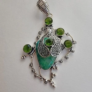 Elegante collar colgante simulado de crisoprasa y peridoto en plata de ley - Imagen 1 de 14