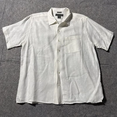 Vintage Banana Republic Irish Linen Shirt Mens L White Short Sleeves Waffle Knit - Image 1 of 4