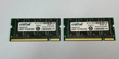 2 ORIGINAL!CRUCIAL 512MB 200-PIN PC-2700 DDR1 SODIMM MEMORY RAM CT6464x335.8TF8Y - Image 1 of 4