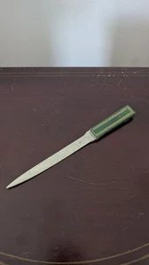 Vintage Metal Letter Opener with Green Leather Handle - Picture 1 of 5