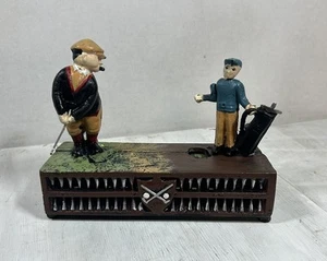 Vintage cast iron Mechanical Coin Bank - Golfer and Caddie. Great Condition! - Picture 1 of 14