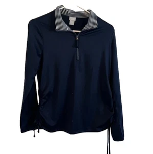 Top Chico's Zenergy para mujer 0 azul marino cuarto cremallera cuello falso acanalado lateral exterior - Imagen 1 de 9