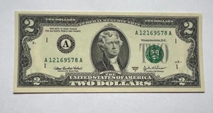 TWO DOLLAR BILL 2003 $2-UNCIRCULATED- BIRTHDAY NOTE DEC 16 95 12199578 - Picture 1 of 1