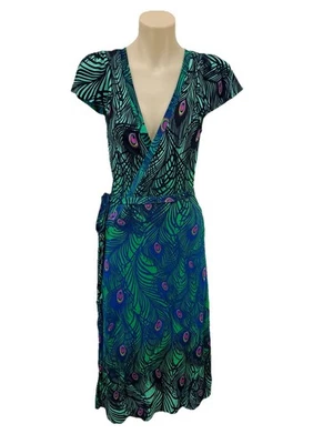 Matthew Williamson for H&M Midi Wrap Dress Women EUR S Green Peacock Feathers - Image 1 of 4