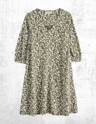 Ex Seasalt Women’s Wing 3/4 Sleeve Jersey Dress in Green Wall Floral (Defect) - Image 1 of 4