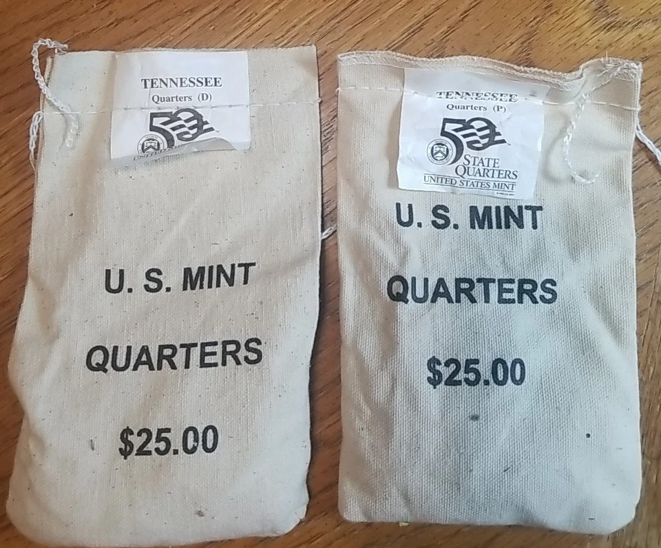 200 x 2002-D and P Tennessee State Quarters in Two Sealed $25 U.S. Mint Bags - Image 1 of 1