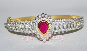 3.46ct Natural Round Diamond Ruby 14k Yellow Gold Anniversary Wedding Bracelet - Picture 1 of 12