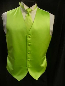 Festliche Weste durchgehender Rücken - limettenfarbener Satin 5 Knöpfe VF611 - Bild 1 von 1