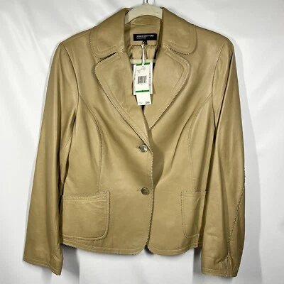 Jones New York Leather Jacket Womens L Muir Woods Natural Zig Zag Trim NWT $299 - Image 1 of 4