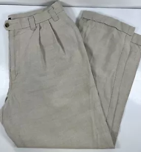 Vintage Dockers Pants Mens 36x32 Beige Linen Blend Pleated Cuffed Preppy Baggy - Picture 1 of 8