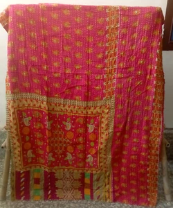 Indian Handmade Kantha Vintage Quilt Twin Gudari Throw Cotton Bedspread Blanket - Picture 1 of 2