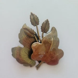 Vintage Maple Leaves Brooch Pin Brown Ombre Brass Tone Autumn Thanksgiving  - Picture 1 of 5