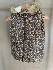 Children's Place sequin vest fur trim Cheetah fleece lined girls size L 10/12 - Picture 1 of 12