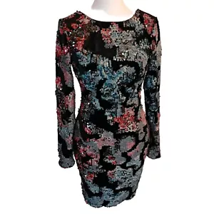 Dress The Population Fran Sequin Long Sleeve Bodycon mini Dress Size S EUC - Picture 1 of 11