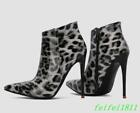 Women Patent Leather High Heels Pointy Toe Leopard Ankle Boots Party Dress Shoes