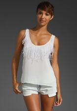 Tbags Los Angeles Women's Unique White Ostrich Feather Chiffon Tank Top, Small