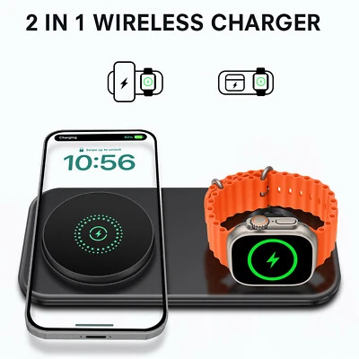 2in1 Fast Wireless Charger Dual Charging Pad For Apple Watch 10 9 8 iPhone 16 15 - Image 1 of 4