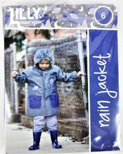 Child 6 Lilly New York Rain Jacket Waterproof Coat Gray Robot Space Planet - Picture 1 of 3