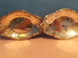 2 bandejas vintage comunitarias plateadas ovaladas para baratijas/caramelos diseño floral 9" - Imagen 1 de 4