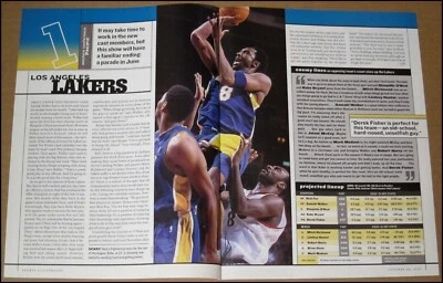 2001 Los Angeles Lakers Kobe Bryant 2 páginas SI desdobrável NBA Champions Champs - Imagem 1 de 3