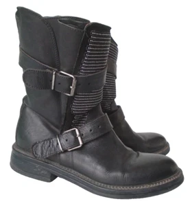 Unbekannte Marke Micro-Nieten Motorradstiefel schwarz Leder Schnallen Reißverschluss Damengröße 8? - Bild 1 von 8