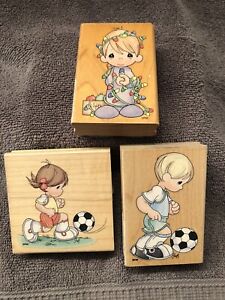 3 Vintage Precious Moments Rubber Stamps - Stampendous 1998. Holiday And Soccer