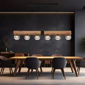 Pendelleuchte Hängeleuchte Esszimmerlampe Glas rauch Holzbalken 6-Flammig E27 - Bild 1 von 10