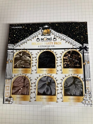 Scunci праздник вечеринки упаковка из 6 Scrunchies новый в коробке золото черное серебро новый волос галстуки - Изображение 1 из 4
