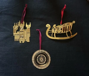 VTG Rare (3) Barbara W. Stanger Artist Brass Ornaments w/ Gold Finish - Picture 1 of 5