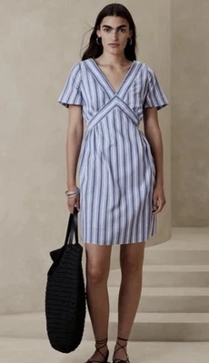 NWT Banana Republic Blue Striped Flutter Sleeve Mini Dress Women's Small TieBack - Изображение 1 из 4
