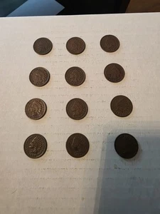 Vintage Indian Head Penny Lot Of 12 Lot #10 - Picture 1 of 15