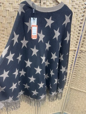 Roman Wool Blend Fringed Batwing. Poncho Size L /XL - Image 1 of 4