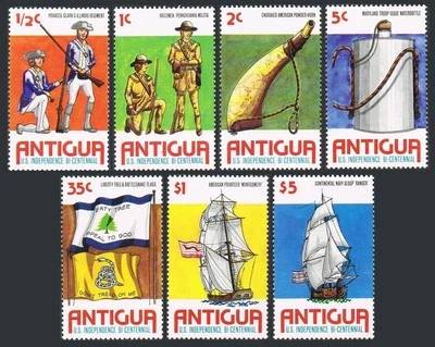 Antigua 423-430,MNH.Mi 417-423,Bl.24. American Bicentennial,1976.Infantry,Ships, - Image 1 of 2