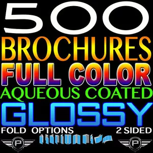 500 BROCHURE 11" X 17" FULL COLOR 2 SIDED 100LB GLOSSY AQUEOUS COATED - FOLDED - Picture 1 of 1