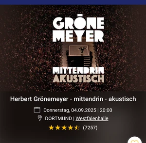 2 Karten *Herbert Grönemeyer* *Dortmund * 04.09.2025 Innenraum - Bild 1 von 1