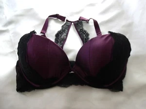 Secret Possessions Purple Mix Underwire Padded Satin & Lace Plunge Bra 32DD - Picture 1 of 3