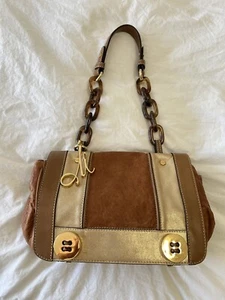 MILLY Shoulder Bag | Tan Leather | Lucite Tortoise Chain Strap | Bag Charm - Picture 1 of 14