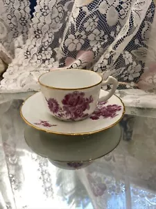 Porcelaine de France Pink Purple Floral Cup And Saucer Set Burgundy Gold - Picture 1 of 5