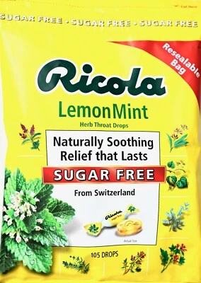 Gotas para la tos Ricola limón-menta hierba garganta SIN AZÚCAR, hechas en Suiza Foto 1 de 3