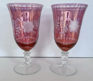 Royal Danube Antique Luster Amethyst Cut Floral Iced Tea Glass-4 Sets of 2 Avail - Picture 1 of 11