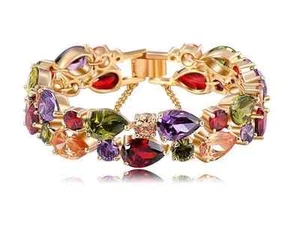 New Colorful AAA Zircon Charm Bracelet Gold Women Bracelet Fashion Jewelry Gift - Picture 1 of 1