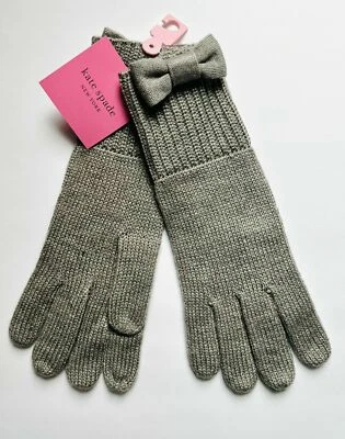 Kate Spade KS1003262C 031 女式 Heather 灰色蝴蝶结长亚克力针织手套 — 第 1/3 张图片