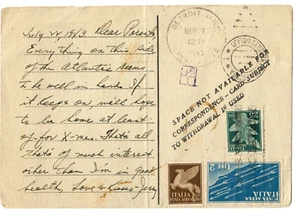 1943 Italy Prisoner of War USA POW Postal Card Jewish Judaica WWII Cover Airmail - Picture 1 of 2