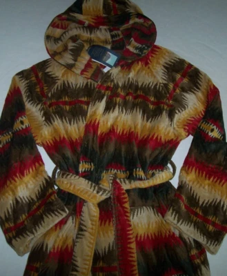 NWT Pendleton Olive/Red/Gold TYE RIVER Terry Velour Hooded Robe UNISEX L/XL - Image 1 of 4
