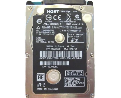 Hitachi HTS545050A7E362 0J23535 MLC:DA5754 2.5" 500gb Sata HDD Thailand APR-13 - Image 1 of 3